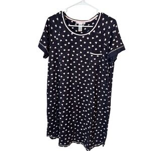 Pillow Talk Womens Heart Print Short Sleeve Nightgown Sleep Dress Gray Pink M